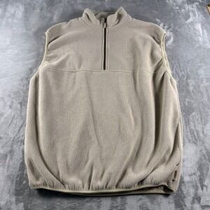 Straight Down Men's XXL Polartec Fleece Vest Tan Beige golf 1/4 Zip Made in USA